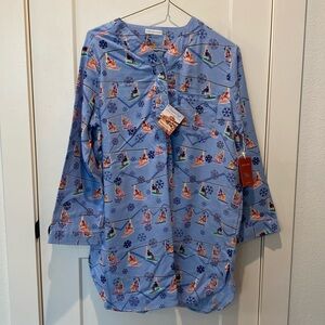 Sleep Sense Authentic Portuguese Flannel. snow‎ Ski Scene.  Size Large.  NWT